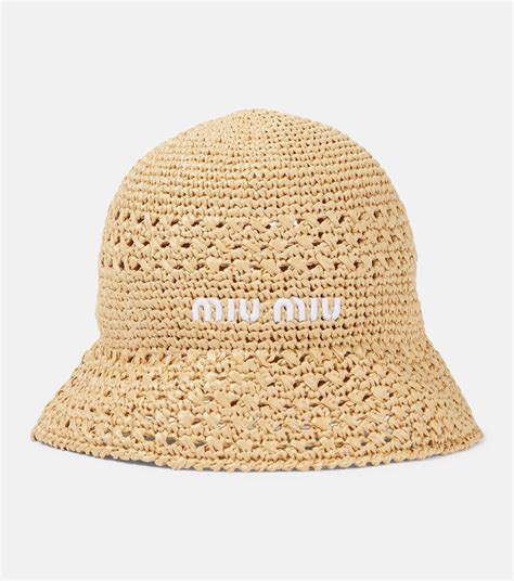 miu miu bucket hat|Beige/cognac Woven Fabric Bucket Hat .